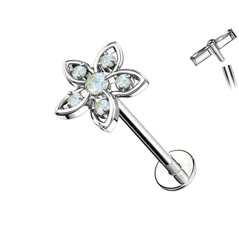 Piercing Labret con Fiore Cristallo, Helix