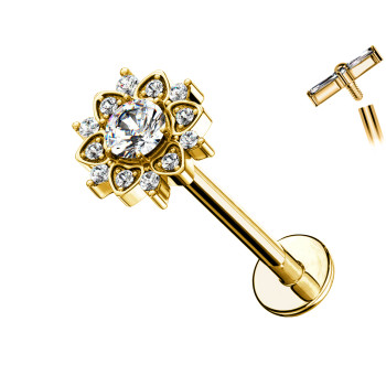 Labret Piercing with Sun Flower Crystals