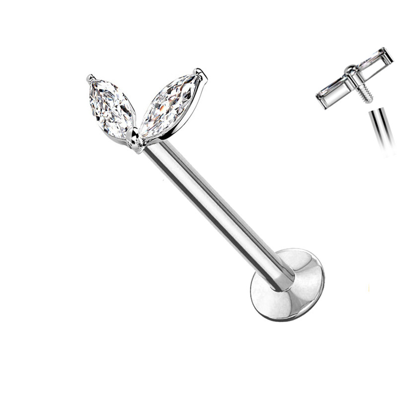 Piercing Labret with 2 Crystals of Different Colors, Helix