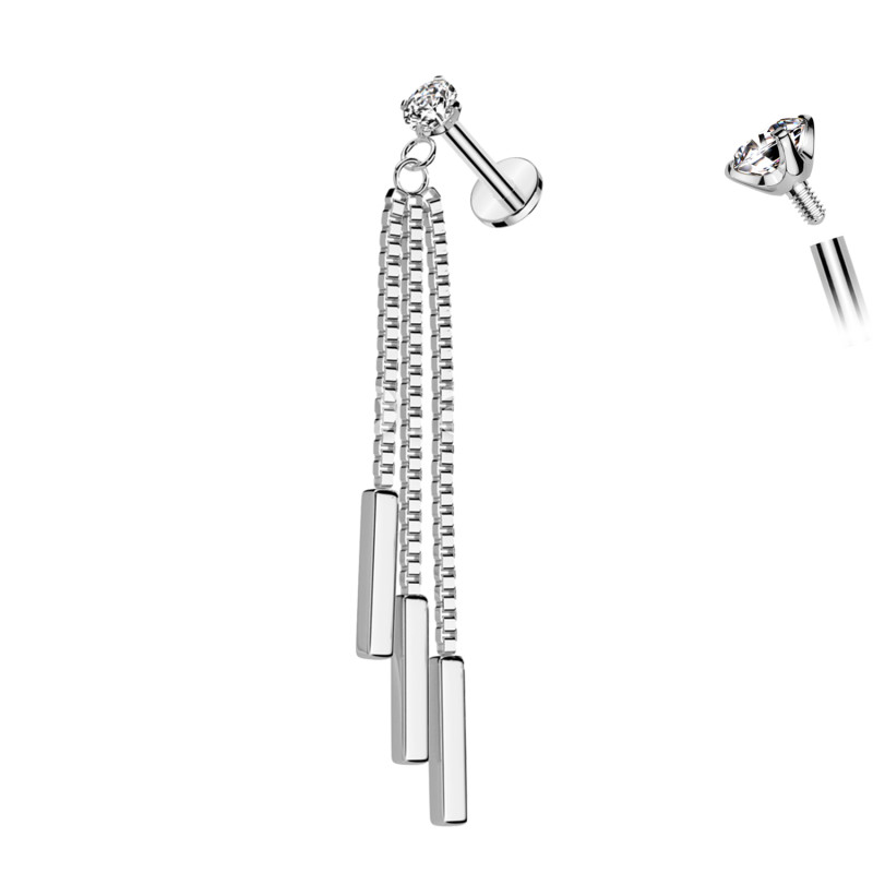 Piercing Labret Pendente con Cristallo e con Filettatura Interna
