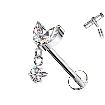 Piercing Labret Cristalli Marquise Pendente Filettatura Interna