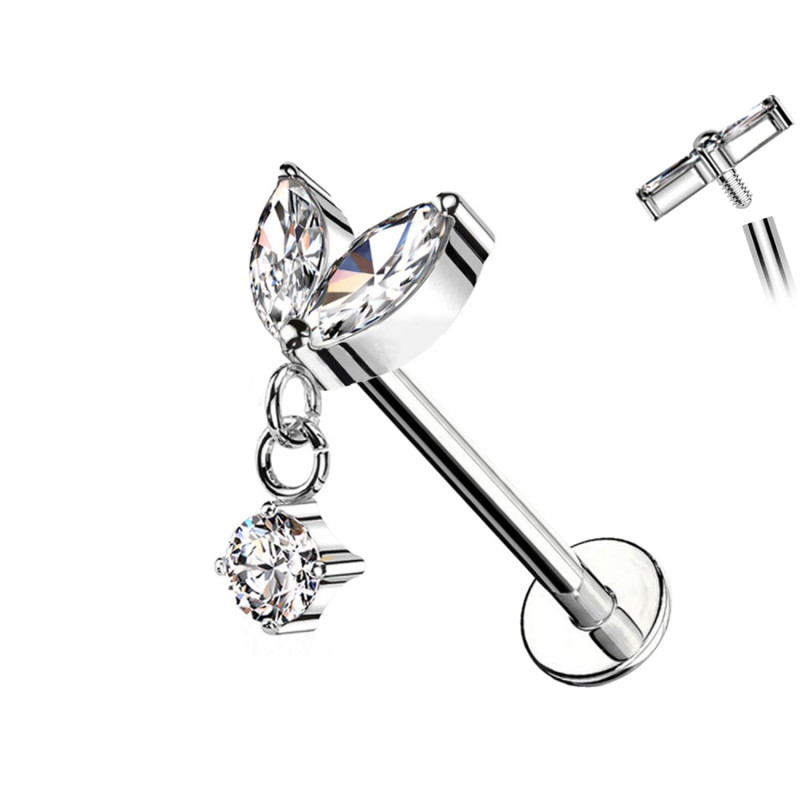 Piercing Labret Cristalli Marquise Pendente Filettatura Interna
