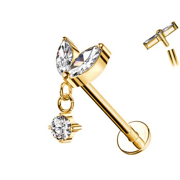Piercing Labret Cristalli Marquise Pendente Filettatura Interna