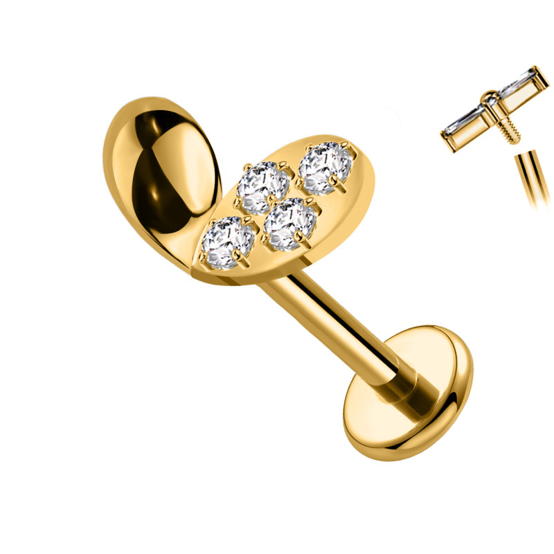 Piercing Labret a Forma di Cuore con Cristalli