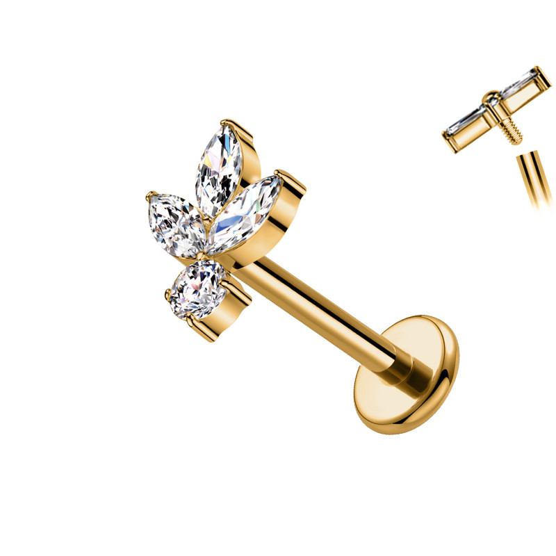 Piercing Labret con Cristalli e con Filettatura Interna