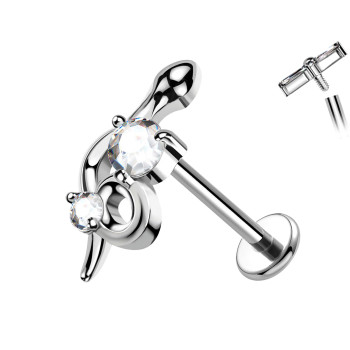 Piercing Labret con Serpente con Cristallo Filettatura Interna