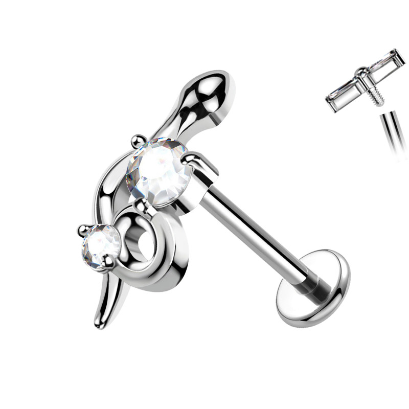 Piercing Labret con Serpente con Cristallo Filettatura Interna