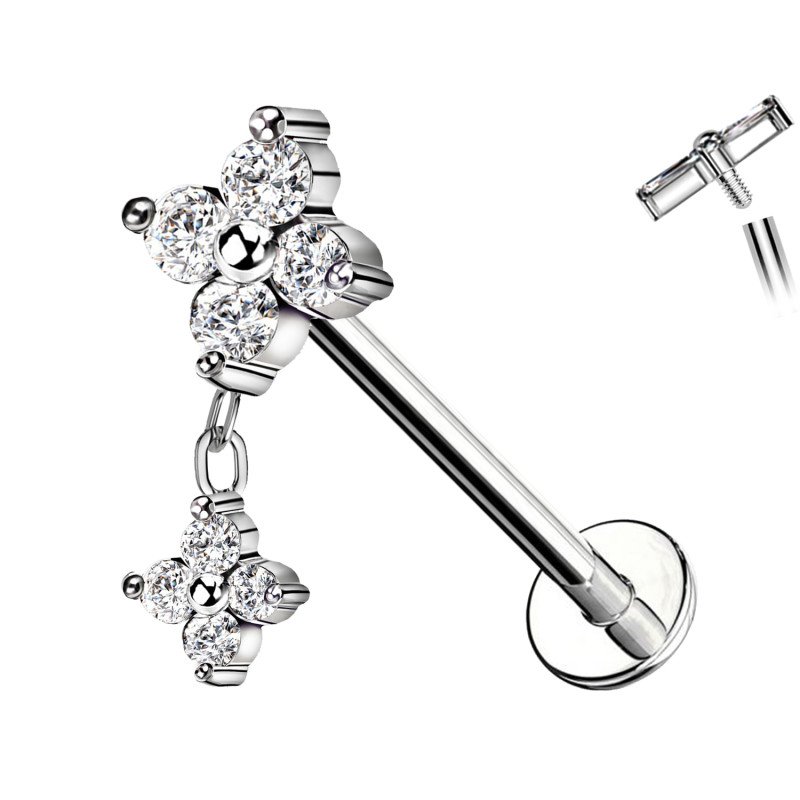 Piercing Labret con Fiore di Quattro Diamanti