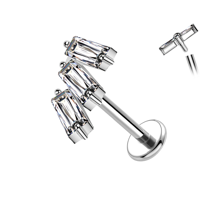Piercing Labret con Tre Cristalli Filettatura Interna