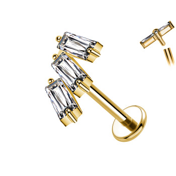 Piercing Labret con Tre Cristalli Filettatura Interna