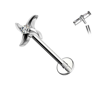 Piercing Labret a Quattro Lame Curve con Cristallo Centrale