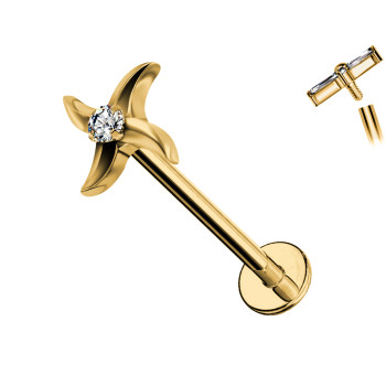 Piercing Labret a Quattro Lame Curve con Cristallo Centrale