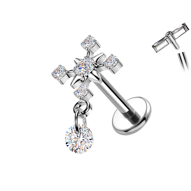 Piercing Labret a Forma di Stella con Cristallo Pendente