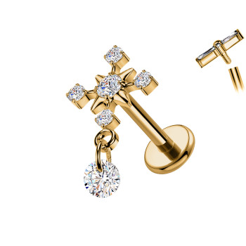 Piercing Labret a Forma di Stella con Cristallo Pendente