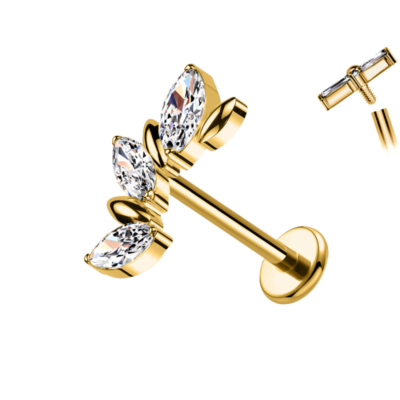 Wing-Shaped Labret Piercing with Marquise Crystals