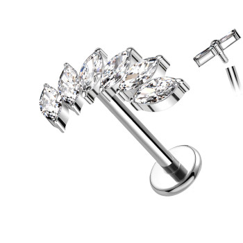 Labret Piercing with Fan-Shaped Marquise Crystals