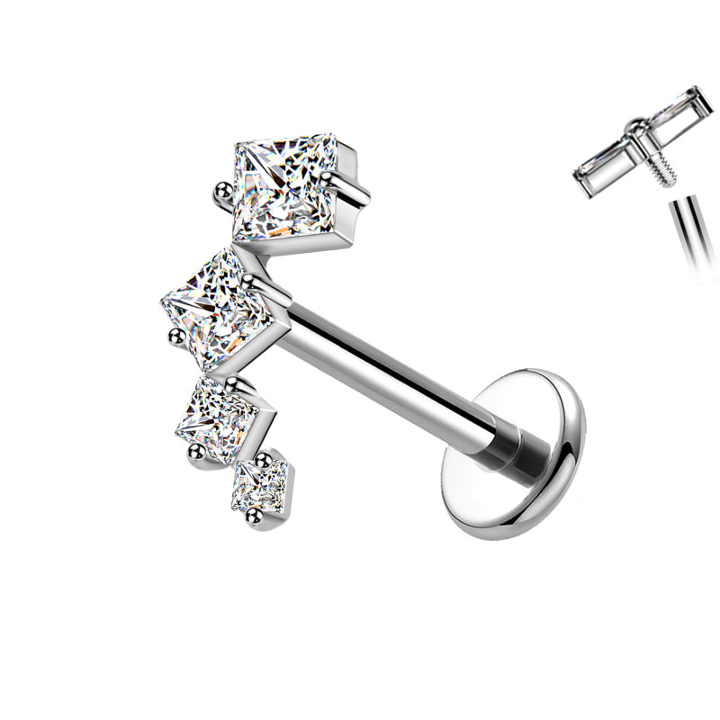 Piercing Labret con Cristalli Quadrati a Scala