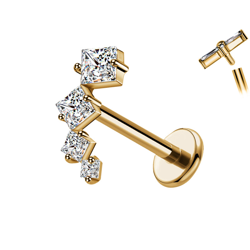 Piercing Labret con Cristalli Quadrati a Scala