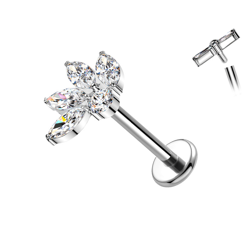 Piercing Labret con Fiore a Sei Cristalli