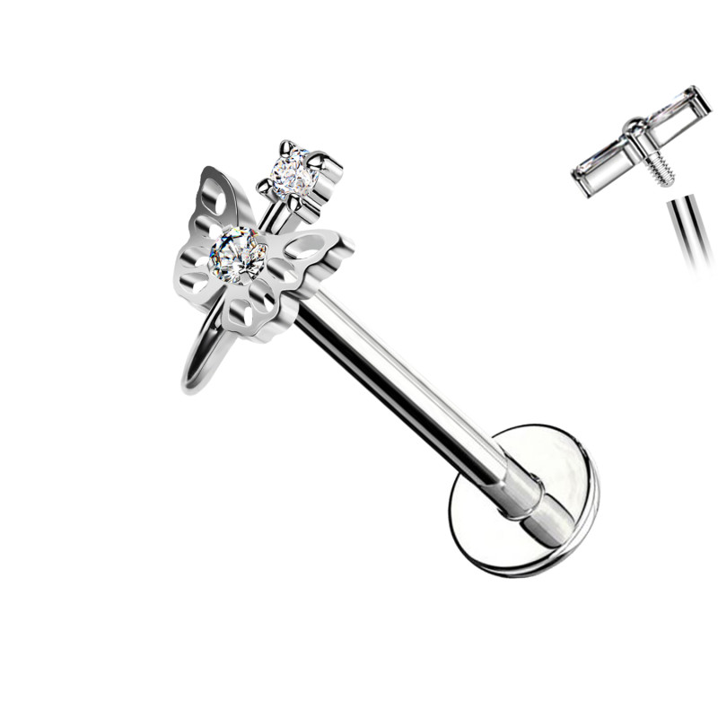Piercing Labret con Farfalla e Cristalli