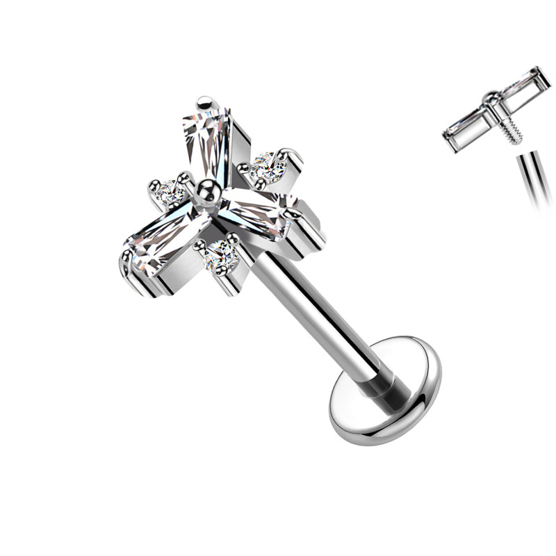 Piercing Labret con Croce di Cristalli