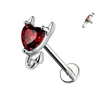Red Crystal Devil Heart Labret Piercing