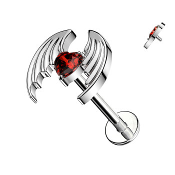 Red Crystal Bat Wing Labret Piercing