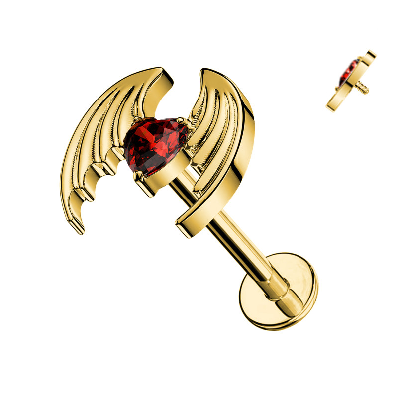 Red Crystal Bat Wing Labret Piercing