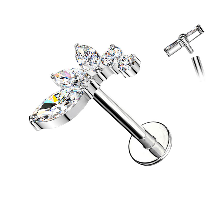 Labret Cartilagine con Cristalli a Foglia