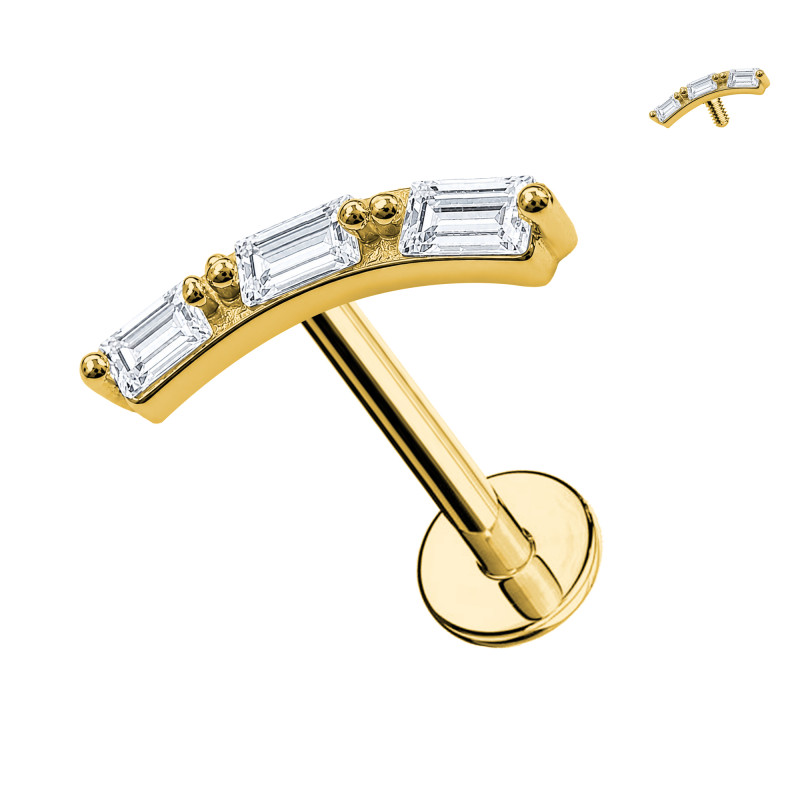 Labret per Cartilagine con Tre Cristalli Baguette