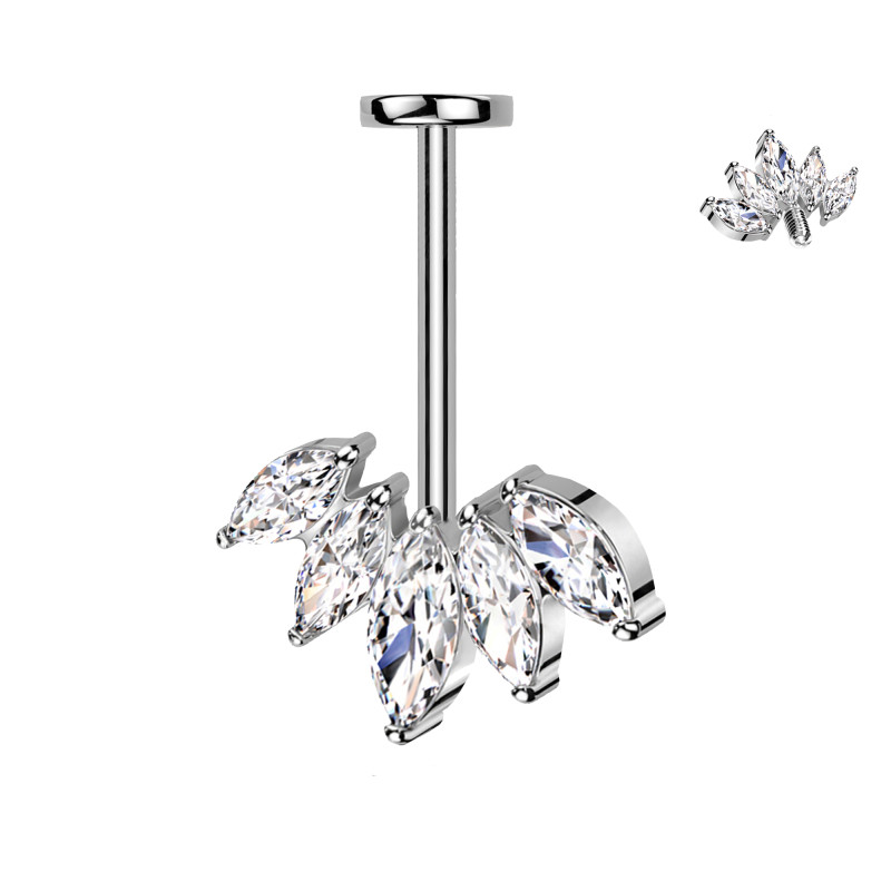 Piercing Labret Foglie a Ventaglio con Cristalli