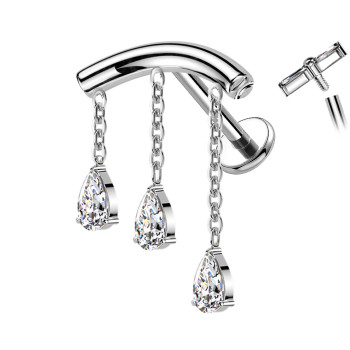 Labret con Tre Catene e Cristalli a Goccia