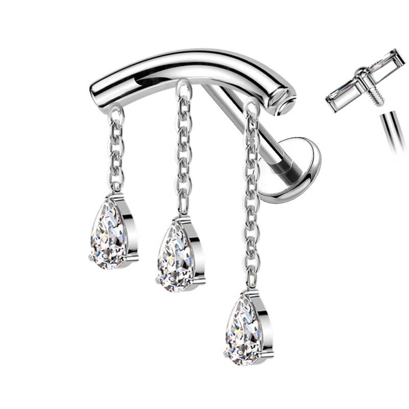 Labret con Tre Catene e Cristalli a Goccia