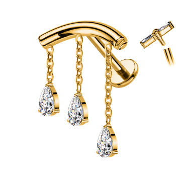 Labret con Tre Catene e Cristalli a Goccia