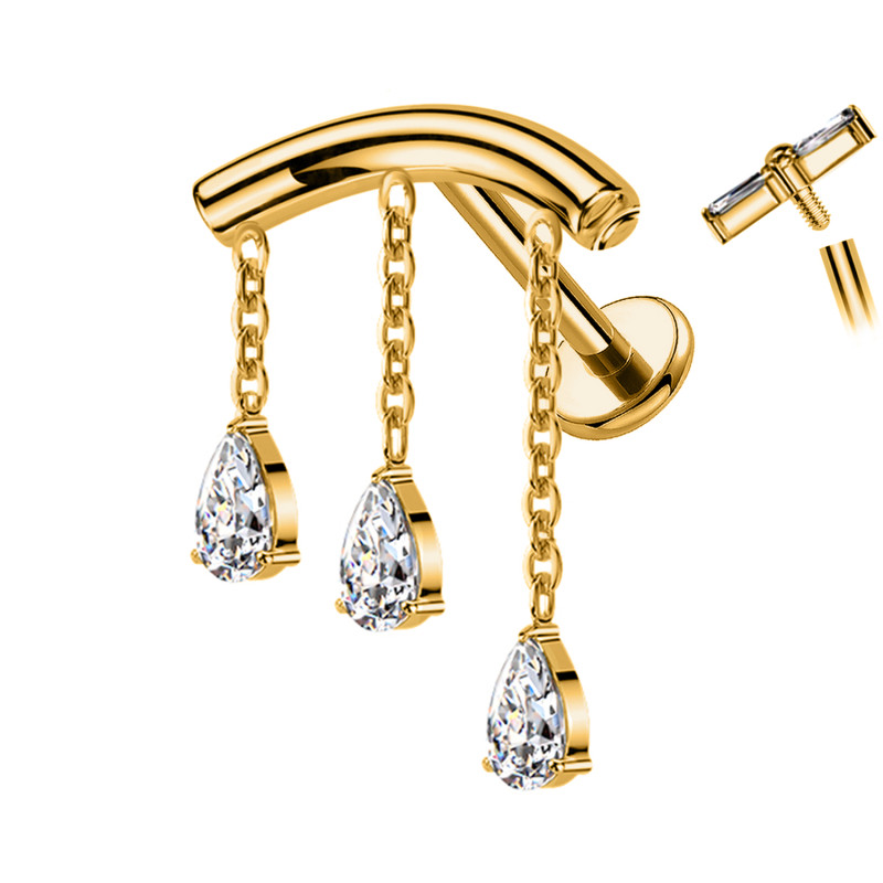 Labret con Tre Catene e Cristalli a Goccia