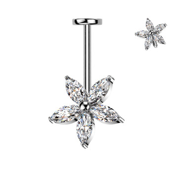 Piercing Labret Fiore 5 Petali con Cristalli, Filettatura Interna