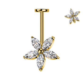 Piercing Labret Fiore 5 Petali con Cristalli, Filettatura Interna