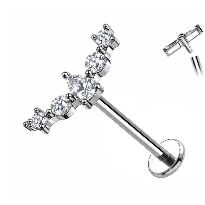 Labret Cartilage with Teardrop Crystals