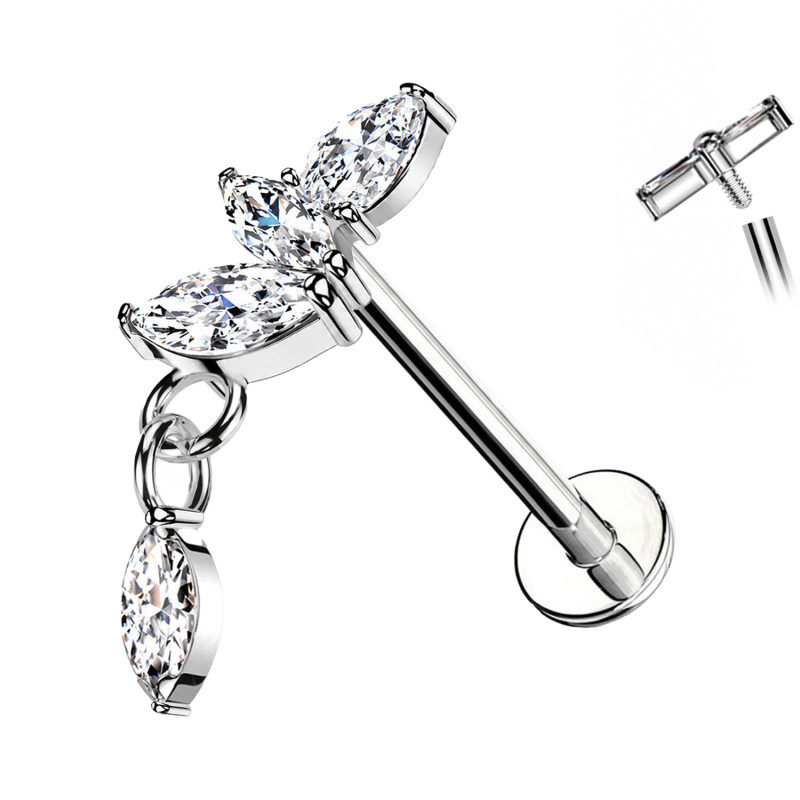 Labret Cartilagine con Cristalli e Pendente