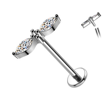 Labret Cartilagine con Due Cristalli Allungati