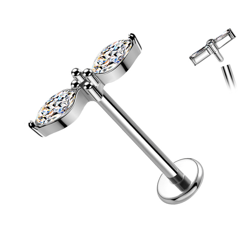 Labret Cartilagine con Due Cristalli Allungati