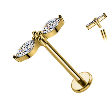 Labret Cartilagine con Due Cristalli Allungati