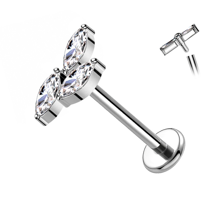 Labret Cartilagine con Tre Cristalli Ovali