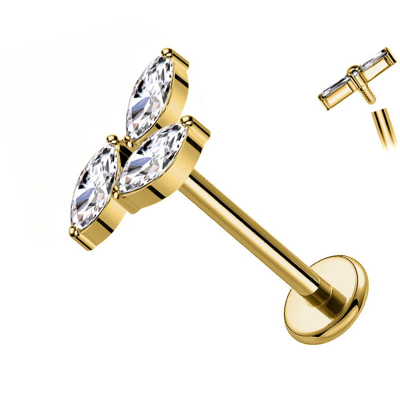 Labret Cartilagine con Tre Cristalli Ovali