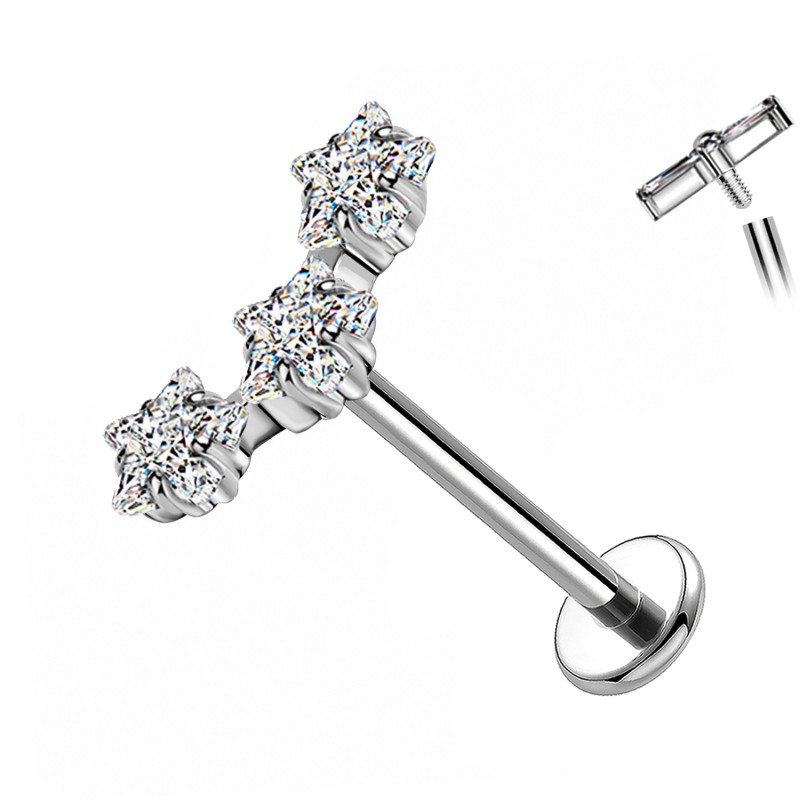 Labret Cartilagine con Tre Cristalli a Stella