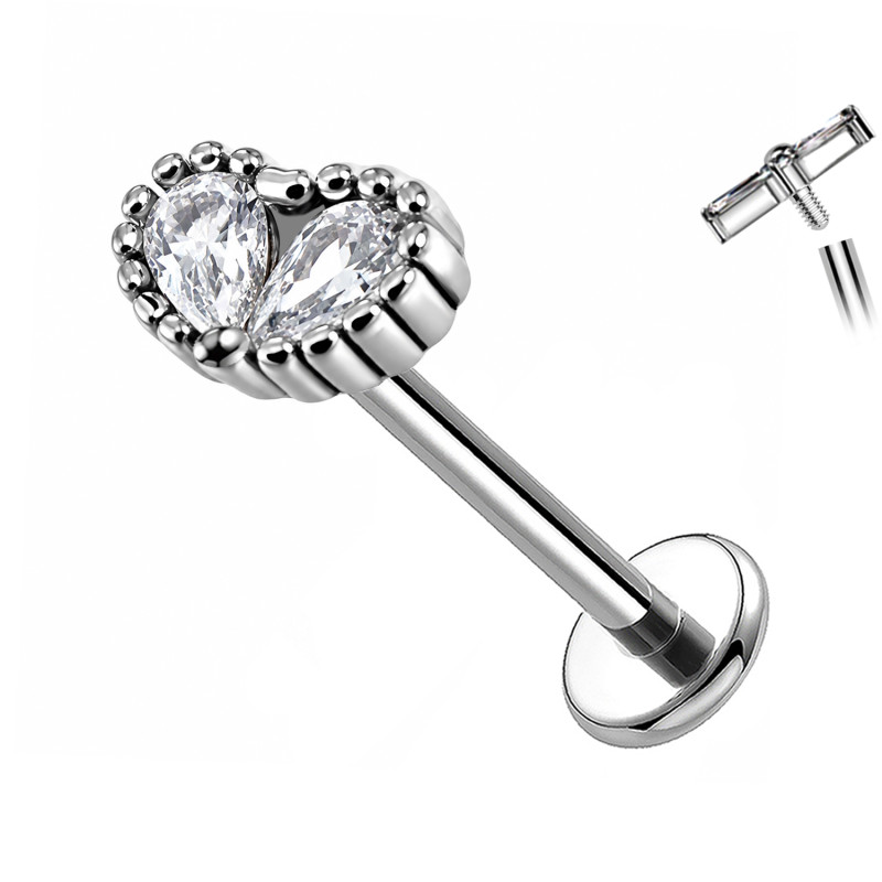 Labret Cartilagine a Cuore con Due Cristalli