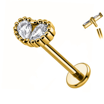 Labret Cartilagine a Cuore con Due Cristalli