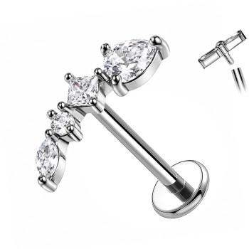 Labret Cartilagine con Quattro Cristalli Geometrici