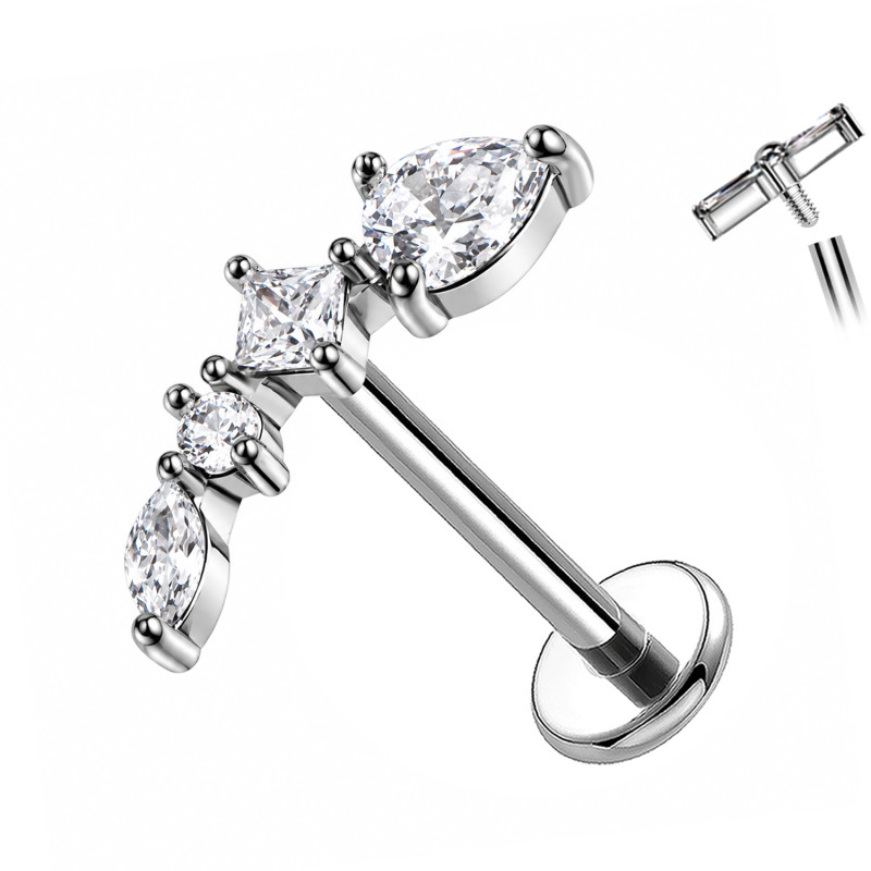 Labret Cartilagine con Quattro Cristalli Geometrici