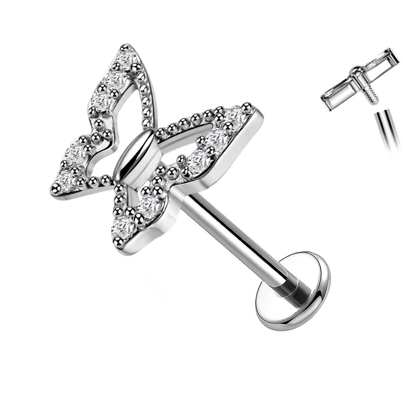 Labret Cartilagine a Farfalla con Cristalli